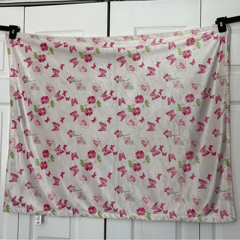 Catherine Malandrino Baby Blanket Girl Pink White Butterfly Plush Soft 37”x30”